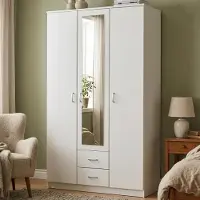 Dmora Crati : Garde-robe 3 Portes, 120x52 cm Blanc, 4 Étagères