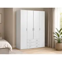 Dmora Amoruccio - Armoire Grande, 154x200h cm Blanc Brillant, 9 Étagères