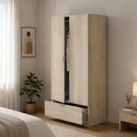 Dmora Budoia - Armoire 2 Portes, 80x170h cm Chêne Marron, une Étagère
