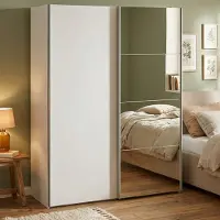 Dmora Seraphine - Armoire 2 Portes, 150x200h cm Blanc Brillant, Porte-manteaux