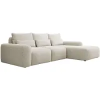 Selsey Carnos - Canapé d'angle avec fonction sommeil, coussin lombaire, chenille, crème, droite