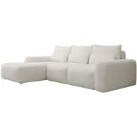 Selsey Carnos - Canapé d'angle avec fonction sommeil, coussin lombaire, chenille hydrofuge, crème, gauche