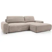 Selsey Alferia - Canapé d'angle avec fonction sommeil, revêtement velours côtelé large, beige, côté droit