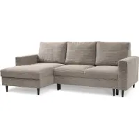 Selsey Nalika - Canapé d'angle avec fonction sommeil, housse en velours côtelé, beige, côté gauche