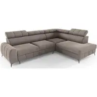 Selsey LONDON - Canapé d'angle avec fonction sommeil, revêtement velours marron clair, côté droit