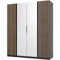 Selsey Kaja - Armoire 4 portes avec lamelles latérales & miroir, 200 cm, noir