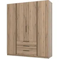 Selsey Kaja - Armoire 4 portes avec 3 tiroirs, 200 cm, chêne Evoke