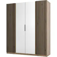 Selsey Kaja - Armoire 4 portes avec lamelles latérales & miroir, 200 cm, chêne Evoke
