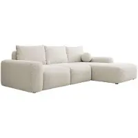 Selsey Carnos - Canapé d'angle avec fonction sommeil, coussin boule, housse chenille, crème, côté droit