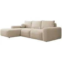 Selsey Carnos - Canapé d'angle avec fonction sommeil, coussin boule, housse chenille, beige, côté gauche
