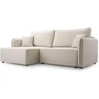 Selsey Kassian - Canapé d'angle avec fonction sommeil et coffre de lit, beige clair, gauche