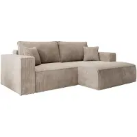 Selsey Farese Mini - Canapé d'angle avec housse en velours côtelé, fonction sommeil et espace de rangement, beige, droite