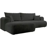 Selsey Ovo Cord - Canapé d'angle avec fonction sommeil, coffre de lit, tissu velours côtelé, gauche, gris foncé