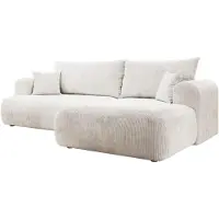 Selsey Ovo Cord - Canapé d'angle avec fonction sommeil, coffre de lit, tissu velours côtelé, droite, blanc