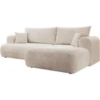 Selsey Ovo Cord - Canapé d'angle avec fonction sommeil, coffre de lit, tissu velours côtelé, droite, beige clair