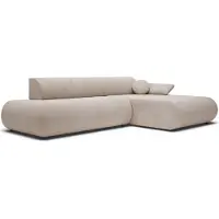 Selsey Armone – Canapé d'angle convertible, chenille, pouf à droite, beige clair
