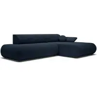 Selsey Armone – Canapé d'angle convertible, chenille, pouf à droite, bleu foncé