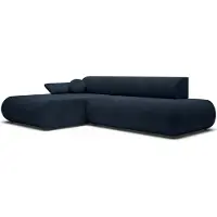 Selsey Armone – Canapé d'angle convertible, chenille, pouf à gauche, bleu foncé