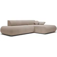 Selsey Armone – Canapé d'angle convertible, chenille, pouf à droite, beige