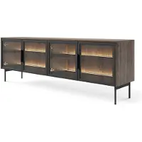 Selsey Lumi - Buffet TV avec façades en verre et LED, chêne Dunin, 181 cm