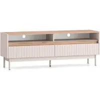 Selsey Dunea – Meuble TV bas avec 2 tiroirs, gris cachemire/aspect bois de chêne, 154 cm