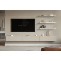 Selsey Veldio - Buffet TV suspendu avec façades striées, 300 cm, greige