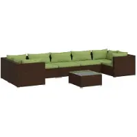Syfax Salon de jardin 8 pcs avec coussins résine tressée marron