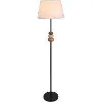 Näve Lampe sur pied - Lampe sur pied "ELINA" / noire / marron, lampe de style naturel, en métal et en tissu, de couleur noire, hauteur 155 cm, diamètre 38 cm, culot E27 – interrupteur intégré