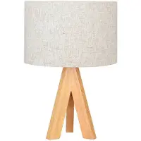 EDM Lampe De Table Bois Tissu Design Scandinave, Abat-jour Tissu -