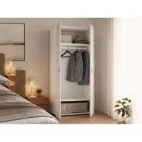 Dmora Susella - Armoire 2 Portes, 80x180h cm Blanc, Porte-manteaux Fabriqué en Italie