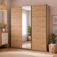 Dmora Porlezza - Grande Armoire 195x218h cm, Chêne Brun Nud, Porte-Manteaux