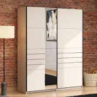 Dmora Vialone - Grande penderie, 146x218h cm Crème blanche, Porte-manteaux