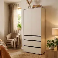 Dmora Vimercatii - Armoire 2 Portes, 93x211h cm Blanc, Porte-manteaux