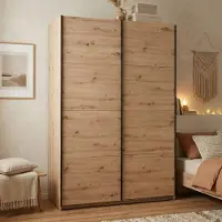 Dmora Tredozio - Grande Armoire, 146x218h cm Chêne Brun Nuds, Porte-manteaux