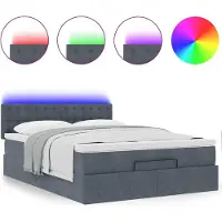 vidaXL Ottoman-lit avec matelas & LEDs gris foncé 140x200 cm velours