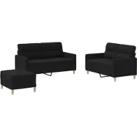 vidaXL Ensemble de canapés 3 pièces avec coussins Tissu noir