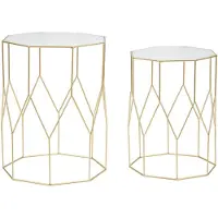 Mauro Ferretti Ensemble de tables d'appoint en verre et métal, design géométrique, dimensions 37x47 cm et 31x42 cm, couleur or, marque