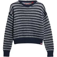 Superdry Femme Pull Ras Du Cou Court en Crochet Bleu Marine et Blanc Rayé, Taille: 44 Taille: 44