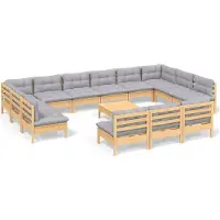 vidaXL Ensemble salon de jardin 14 pièces avec coussins gris pin massif