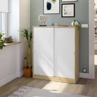 Dmora Resana - Armoire 2 Portes, 100x119h cm Chêne Marron Nuds, 4 Étagères