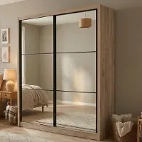 Dmora Godrano - Grande Armoire, 213x216h cm Chêne Gris Marron, Portemanteau