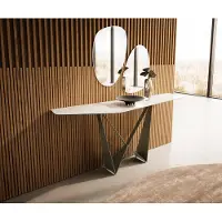DELIFE Console Edge Polygonal 180x50 cm Céramique Onyx Champagne Spios Métal Effektfinish Titan