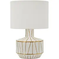 Mauro Ferretti Lampe De Table Moderne Tangeri - Pied Cylindrique En Céramique Dorée Et Blanche, Abat-Jour En Tissu, Douille E27 - 40 X 40 X 60 Cm