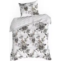 Eurofirany Draps de satin 140x200 Printemps 39 blanc gris fleurs NEW24