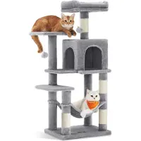 Feandrea Arbre à chat de 112 cm avec une cabane, une hamac et 4 poteaux à gratter