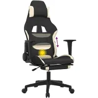 vidaXL Fauteuil gaming avec fonction massage et repose-pieds, tissu noir et crème
