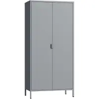 En.casa Armoire « Esteli » à 2 portes, 170 x 80 x 45 cm, 2 tringles à vêtements, 4 étagères réglables en hauteur, acier gris
