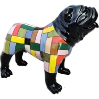 Casa Padrino Décorateur Chien Bouledogue Noir / Multicolore 90 x H. 74 cm - Sculpture décorative résistante aux intempéries - Décoration de salon - Décoration de jardin - Décoration design animalier