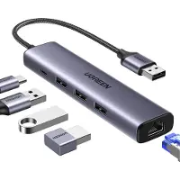 UGREEN Adaptateur 5W1 Usb-A Vers 3X Usb 3.0 + Rj45 + Usb-C Cm475(Gris)