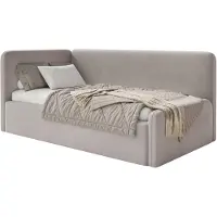 Selsey Fanko – Lit pour adolescent 90 x 200 cm avec matelas, tête de lit à gauche, velours, gris-beige